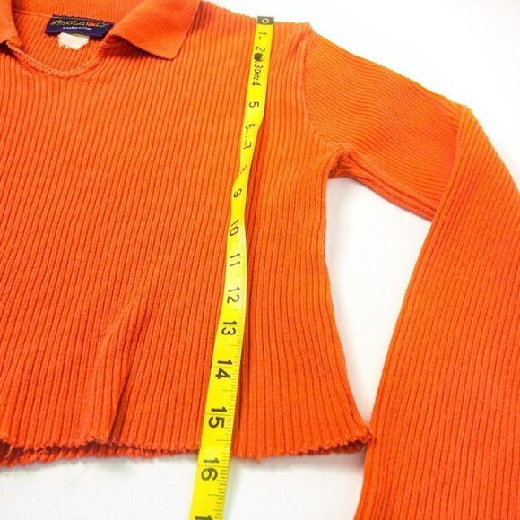 Reworked Y2K Vintage Orange Collared Crop Top Sz M - Picture 10 of 11